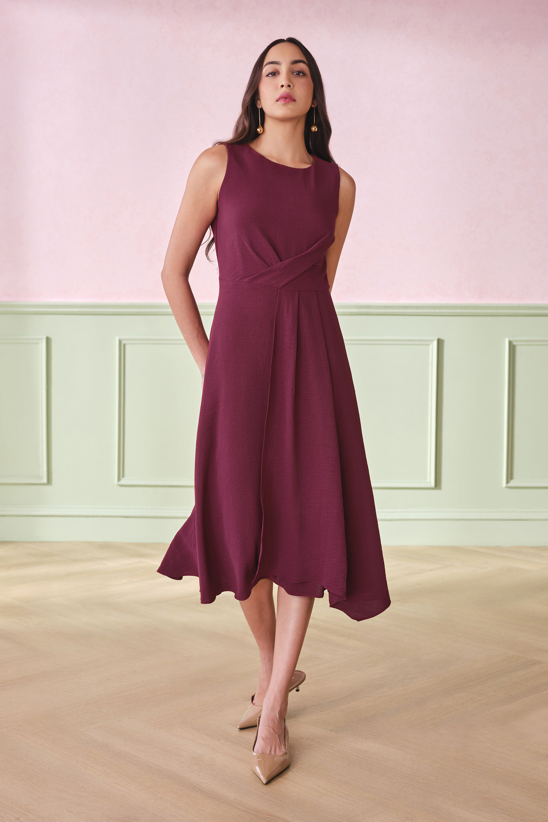 Rumba Maroon Midi Dress, Maroon, image 4